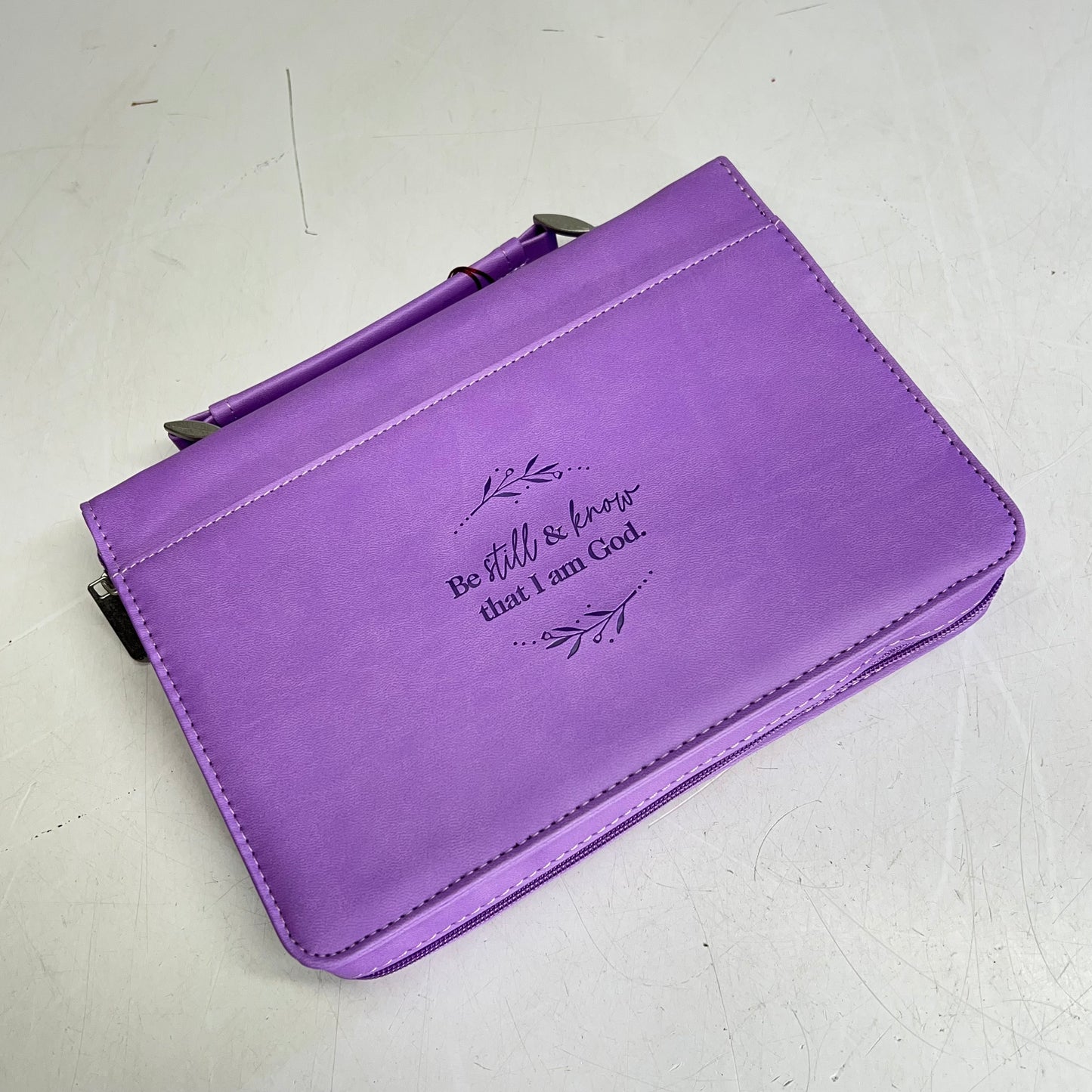 CHRISTIAN ART GIFTS Psalm 46:10 Faux Leather Bible Cover  6"x9" Purple Laurel