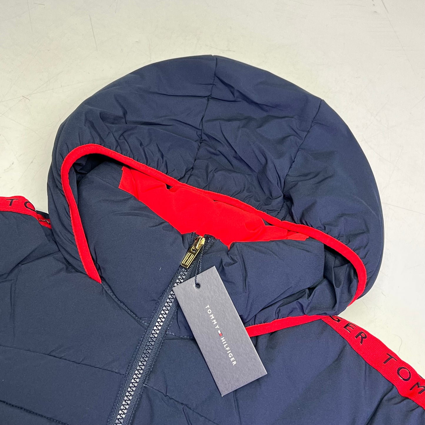 ZA@ TOMMY HILFIGER Lightweight Coat Jacket Women's Sz M Navy Blue/Red J2XJ0834