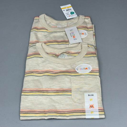 GARANIMALS (2 Pack) Toddler Tee Shirt SS POCKET TEE STRIPE Oatmeal Size 2T