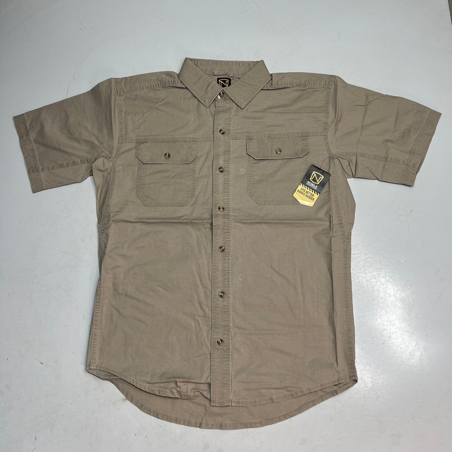 NOBLE OUTFITTERS Short Sleeve Weathered Work Shirt Men's Sz XL-R Khaki 12005