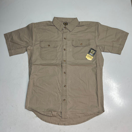 NOBLE OUTFITTERS Short Sleeve Weathered Work Shirt Men's Sz L-R Khaki 12005