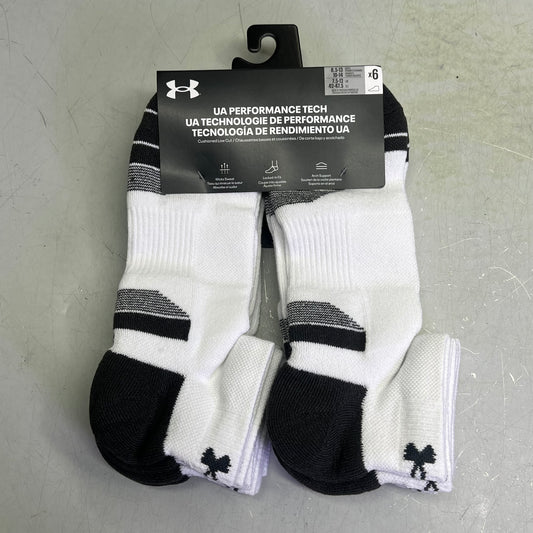 UNDER ARMOUR (6 PACK) Performance Tech No-Show Socks Unisex Sz L White 1386244