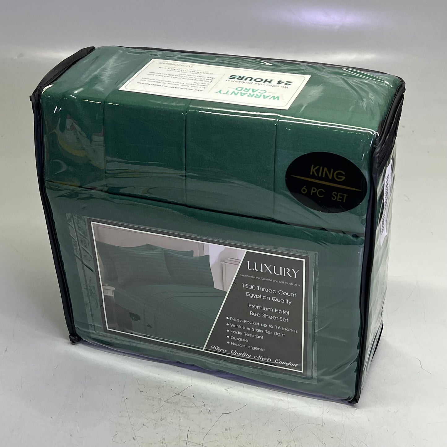 ZA@ ELEGANT COMFORT (6 PIECE SET) Luxury Soft Bed Sheets Set Dobby Stripe Design King Forest Green