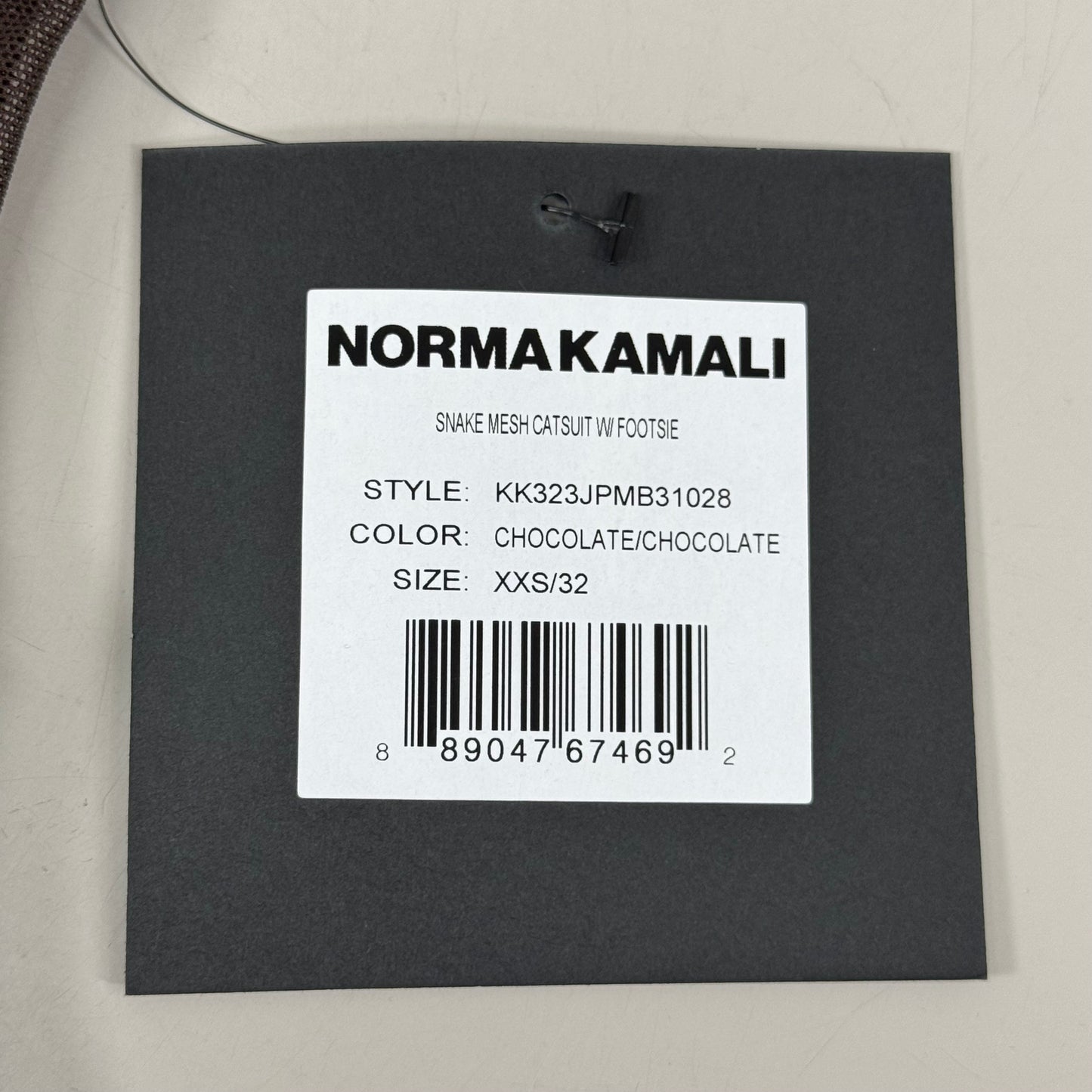 NORMA KAMALI One Shoulder Snake Mesh Catsuit Footsie Women's Sz XXS/32 Chocolate