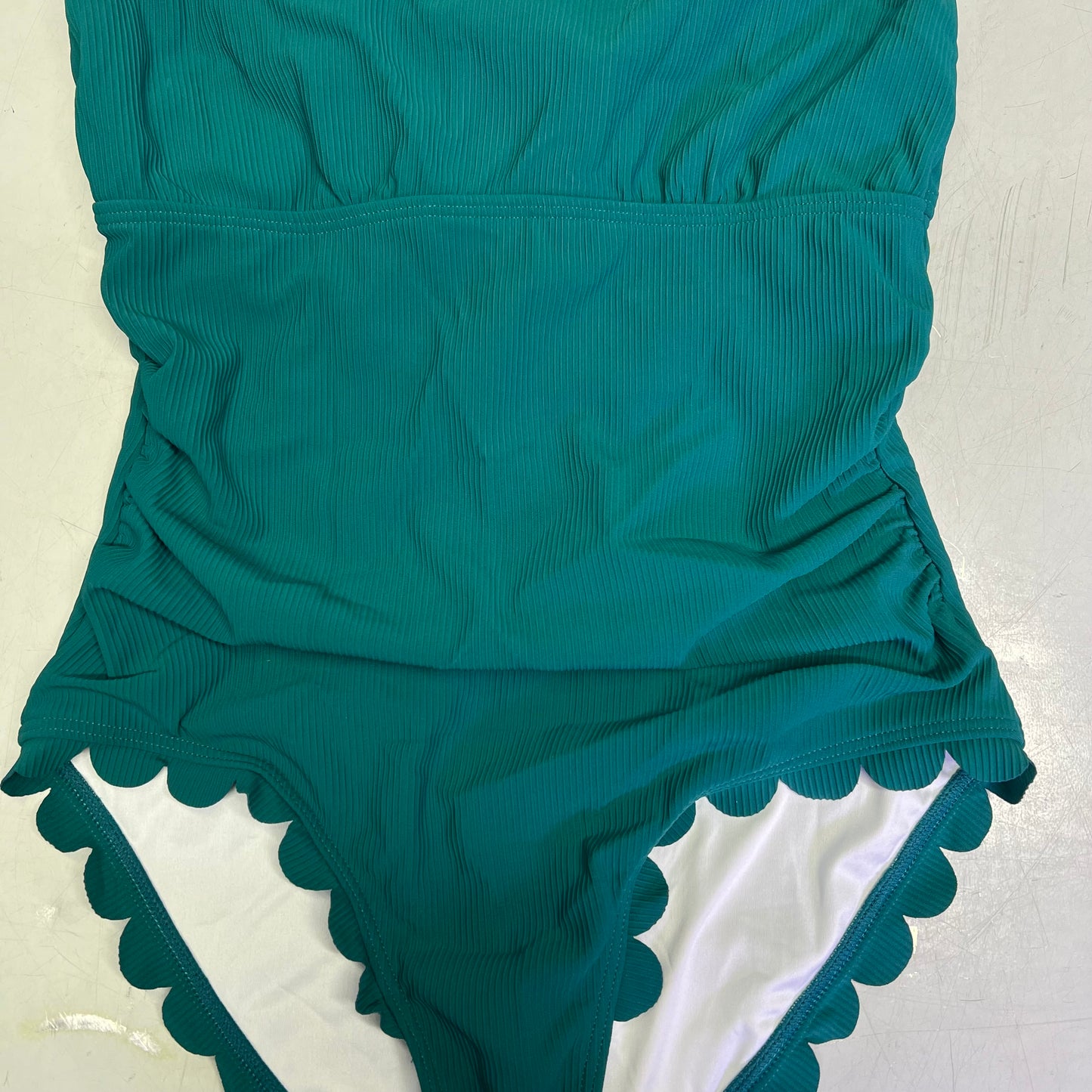 CHARMO Asymmetrical Retro Ribbed Moderate One Piece Swimwear Wmn Sz M Blue/Green