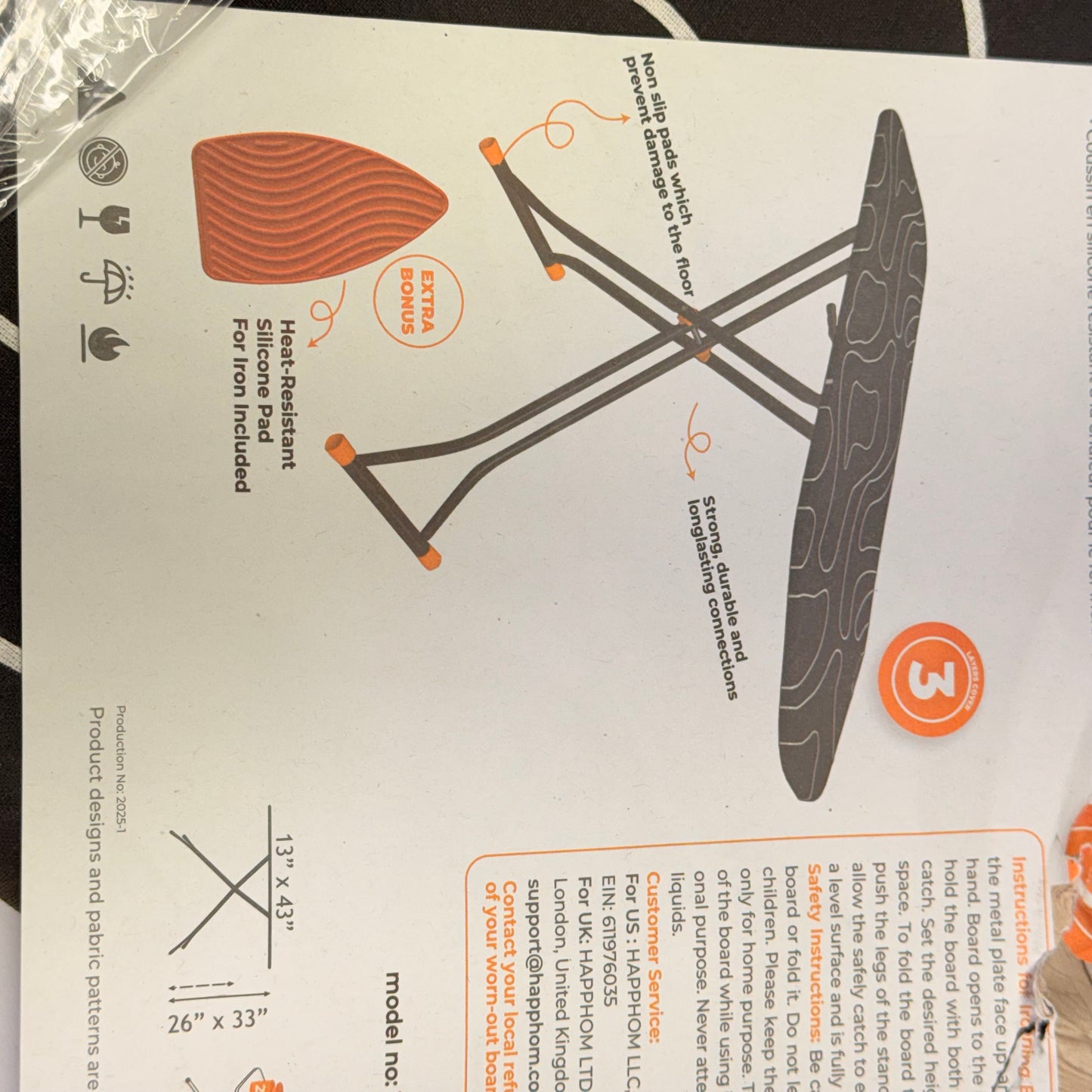 ZA@ HAPPHOM Compact Ironing Board 13" X 43" Black/White (Damaged)