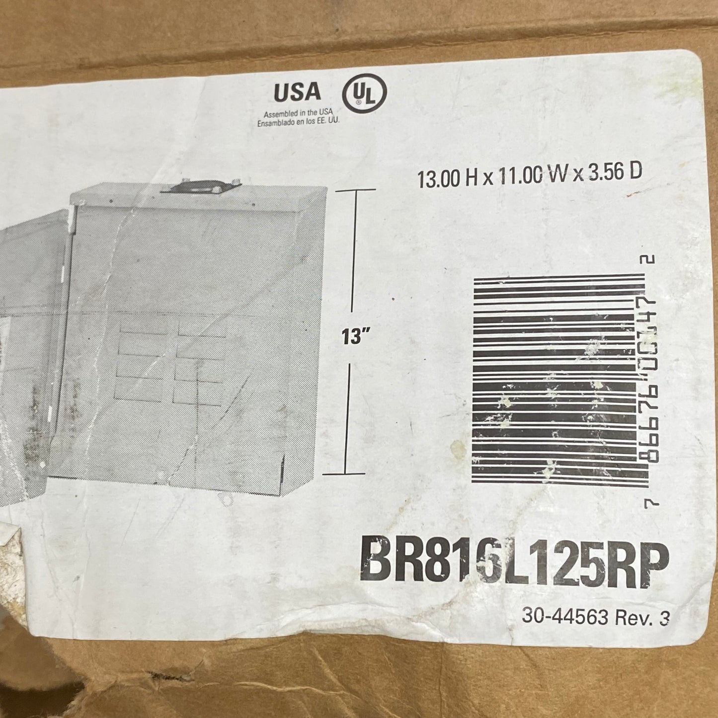 EATON CORPORATION Main Lugs Load Center 13"x11"x3.56" Grey BR816L125RP