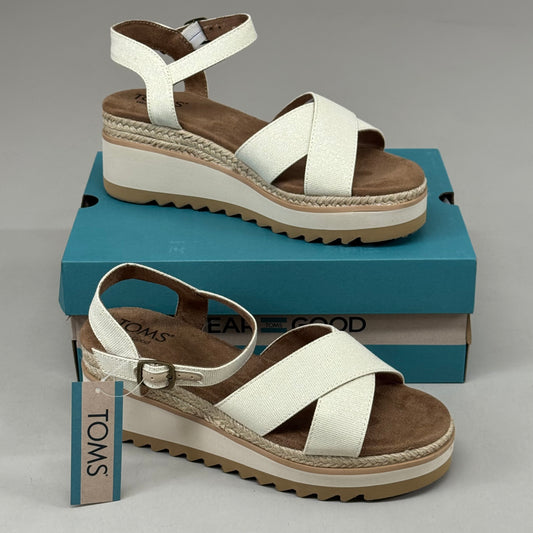 TOM'S Noelani Platform Wedge Sandals Women's Sz 7 EU37.5 Natural/Gold  10022418