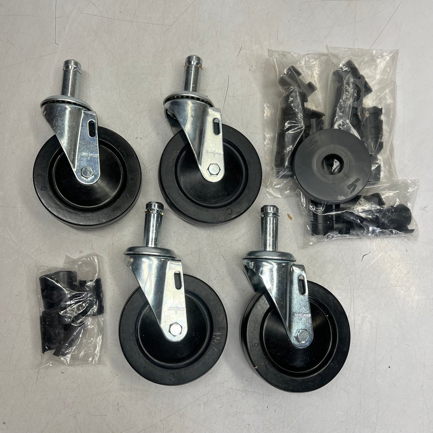 METRO (SET OF 4) Swivel Stem Casters Resilient Rubber Wheel Treads 5" 5M