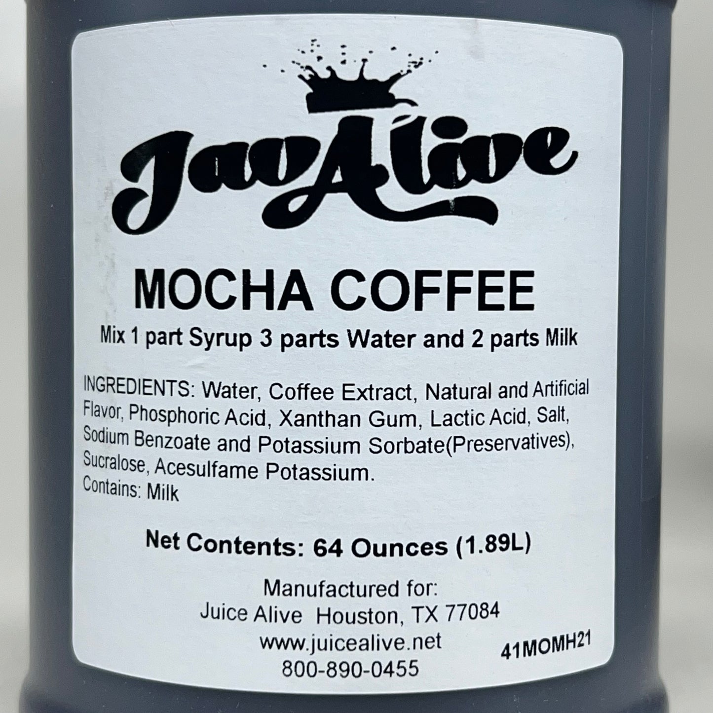 JAVALIVE (6 PACK) Mocha Coffee Syrup 64 oz each BB 08/26