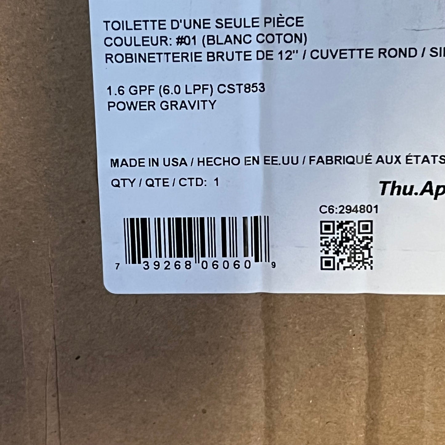 TOTO Ultimate 1 Piece Round Toilet Gravity Flush System 1.6 GPF Cotton MS853113