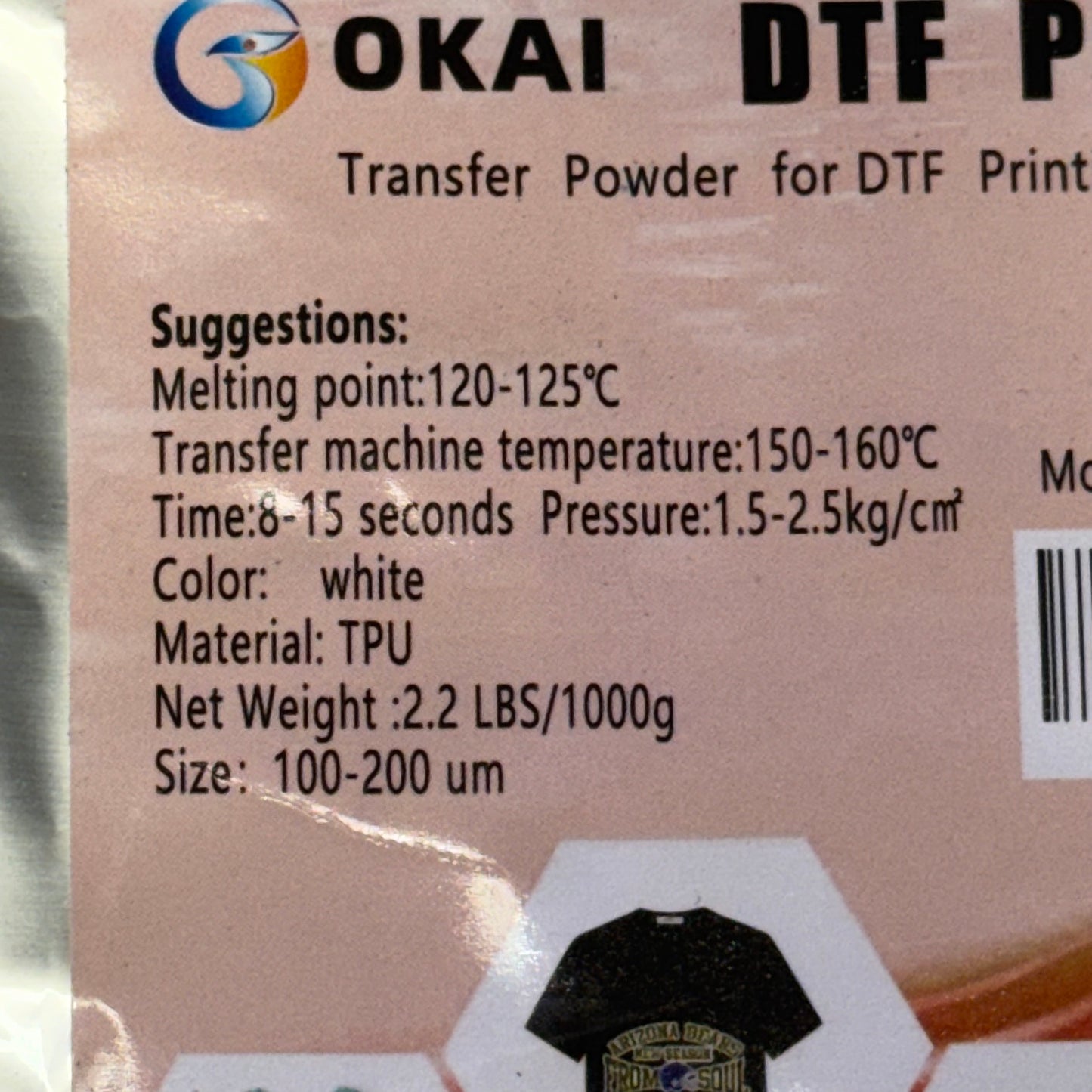 OKAI Transfer Powder For DTF Printing 2.2Lbs White OK-WF-H-1000
