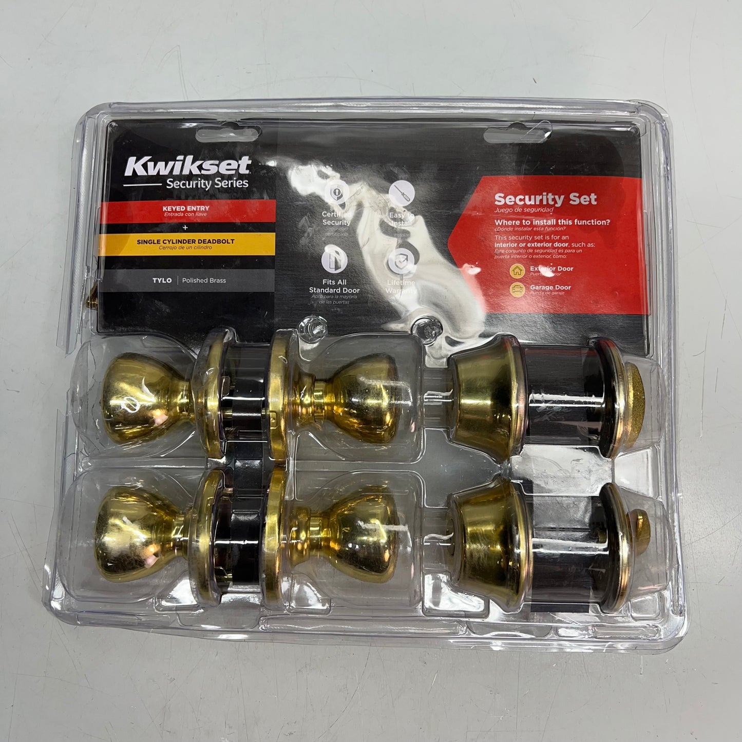 KWIKSET Exterior Entry Door Knob & Deadbolt Combo Pack Polished Brass 92420-031