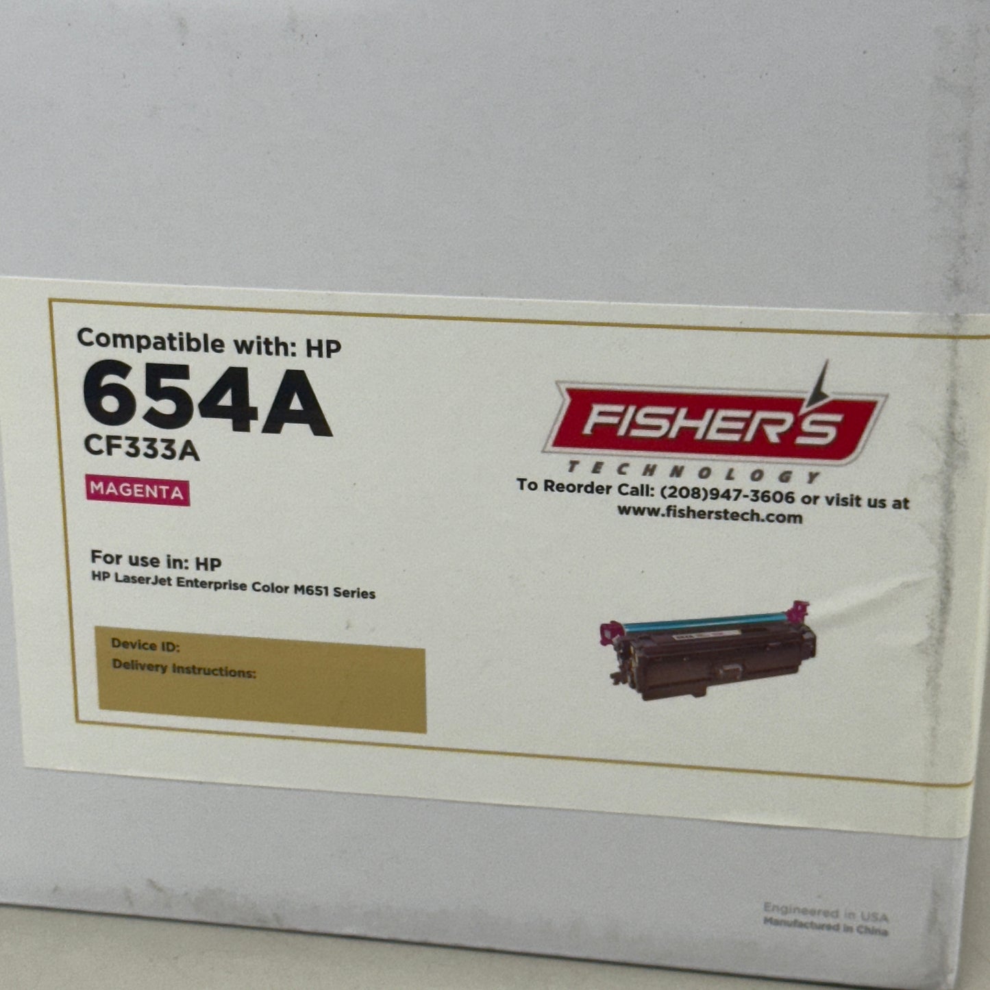 FISHER'S TECHNOLOGY Premium Print Cartridge For HP Laser Jet 654A Magenta CF333A (New Other- Distressed Packaging)