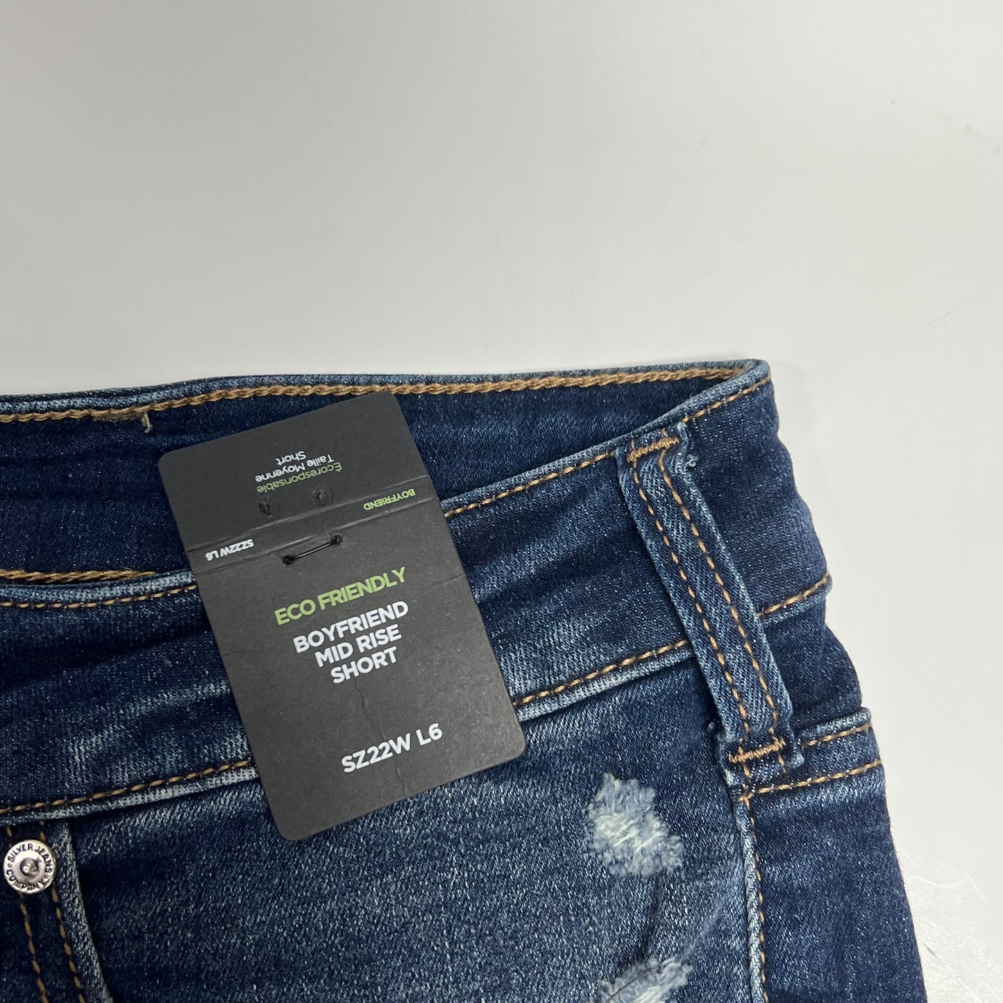 SILVER JEANS CO. Boyfriend Mid Rise Short Women's Sz 22W/6 Indigo W53608ECF428