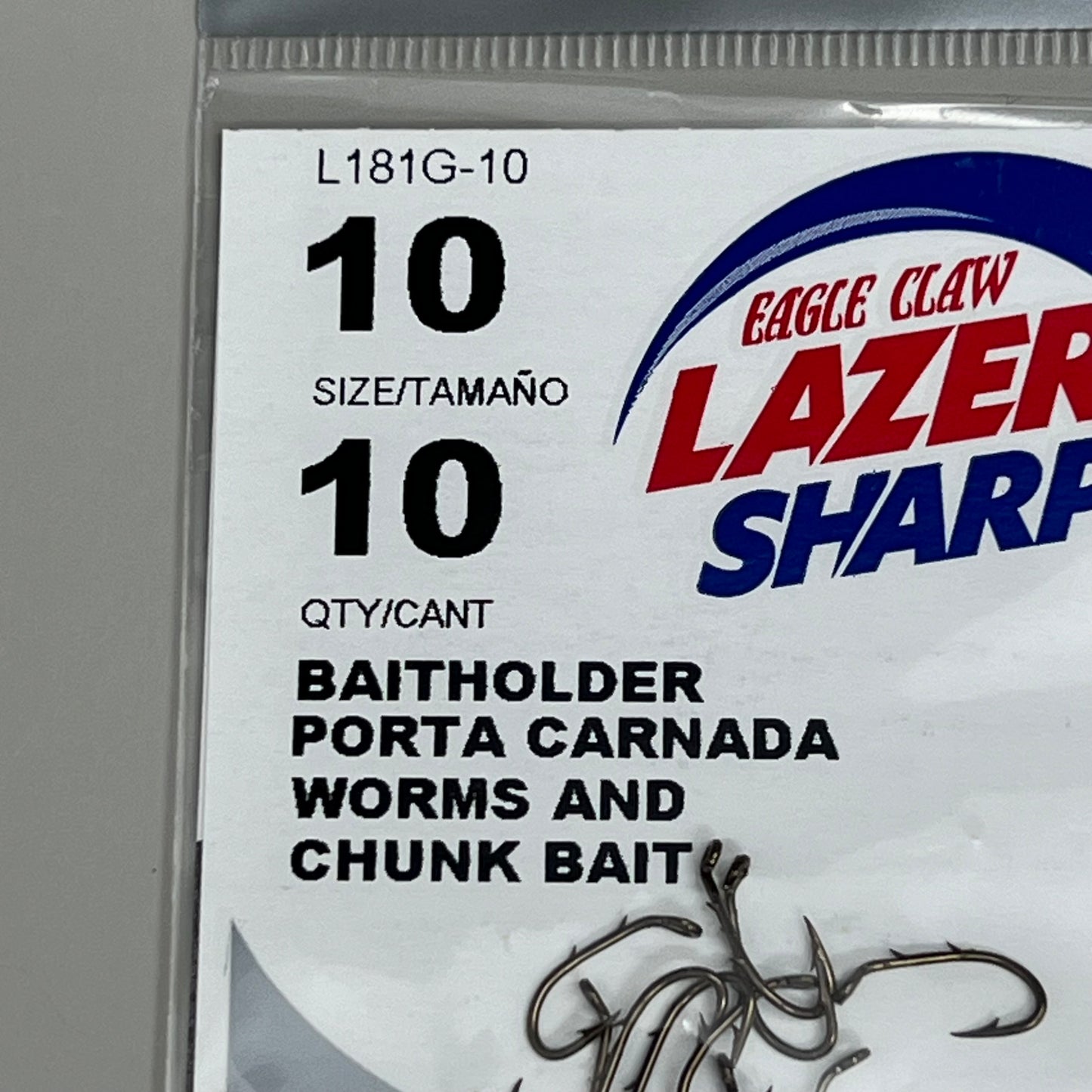 EAGLE CLAW (5 PACK) Sharp Worms & Chunk Baitholder Hook Bronze #10 10pc L181G-10