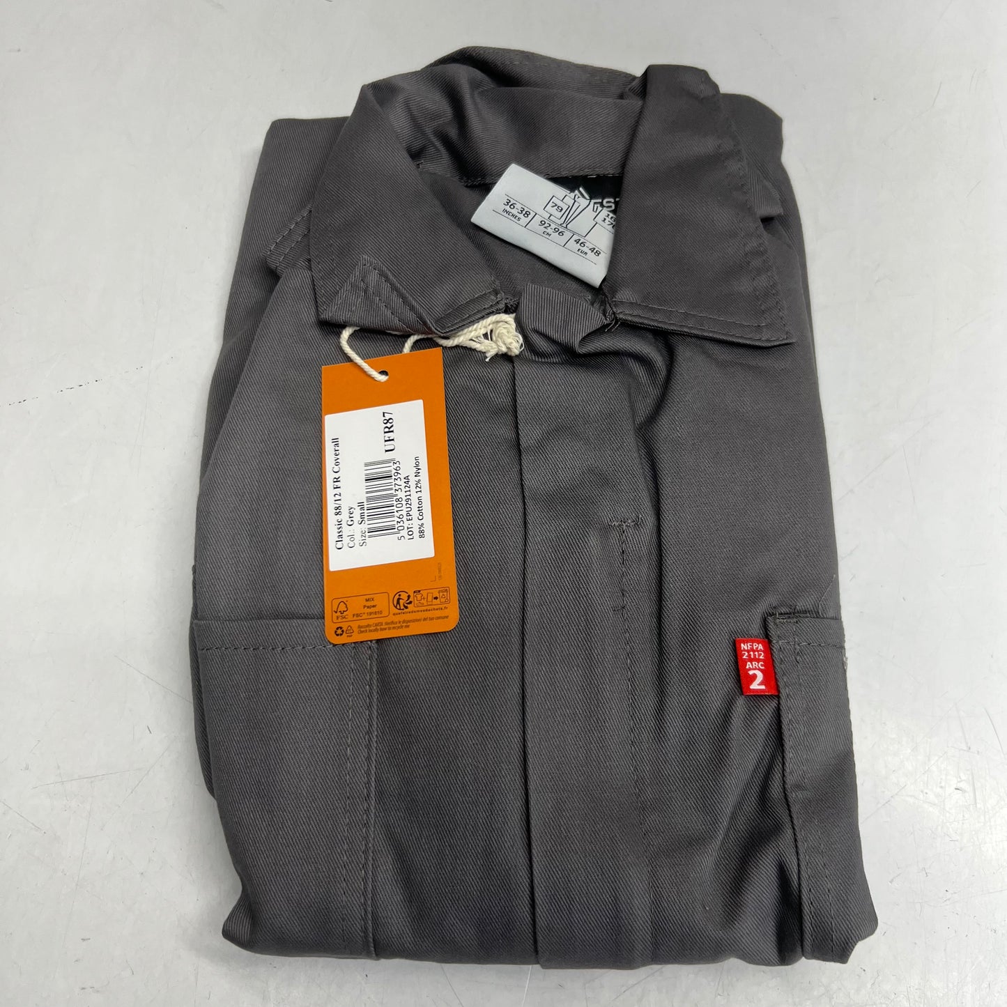 PORTWEST Bizflame 88/12 Classic FR Coveralls Sz Small, Grey UFR87