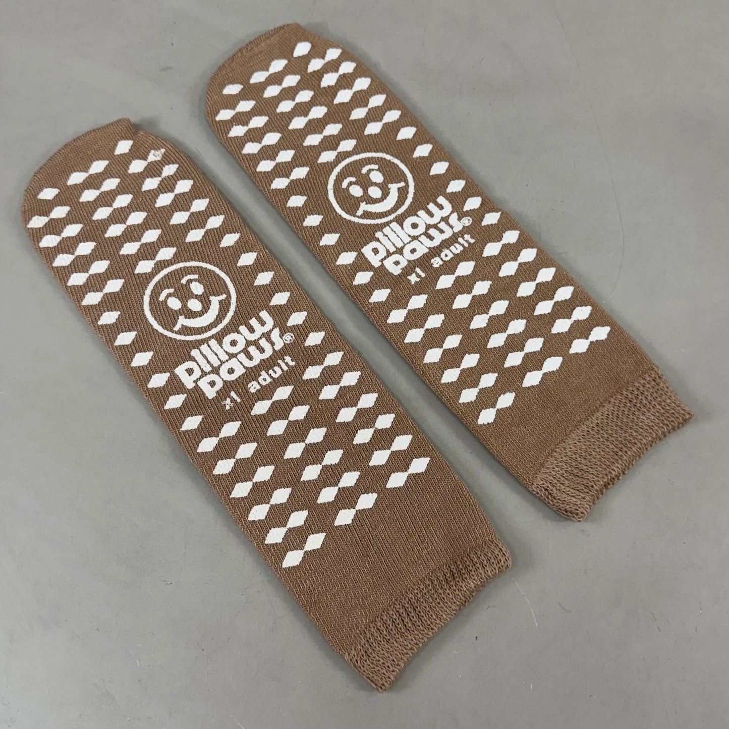 PILLOW PAWS (4 PACK) Unisex Non-Skid Slipper Socks  Adult XL Tan