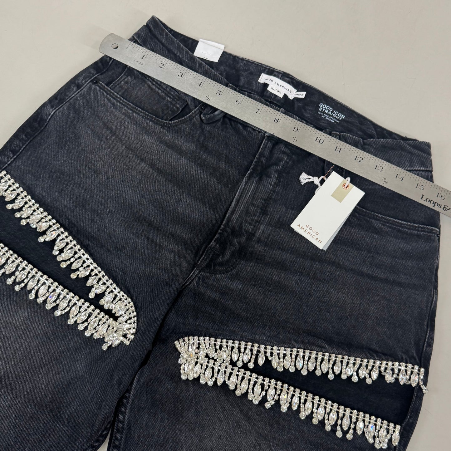 GOOD AMERICAN Good Icon Straight Jeans Women's Sz 10 Black376 GDS150B