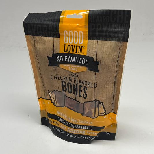 GOOD LOVIN (2 PACK) No Rawhide Dog Chews Chicken Flavored Bones 13.2oz BB 03/28