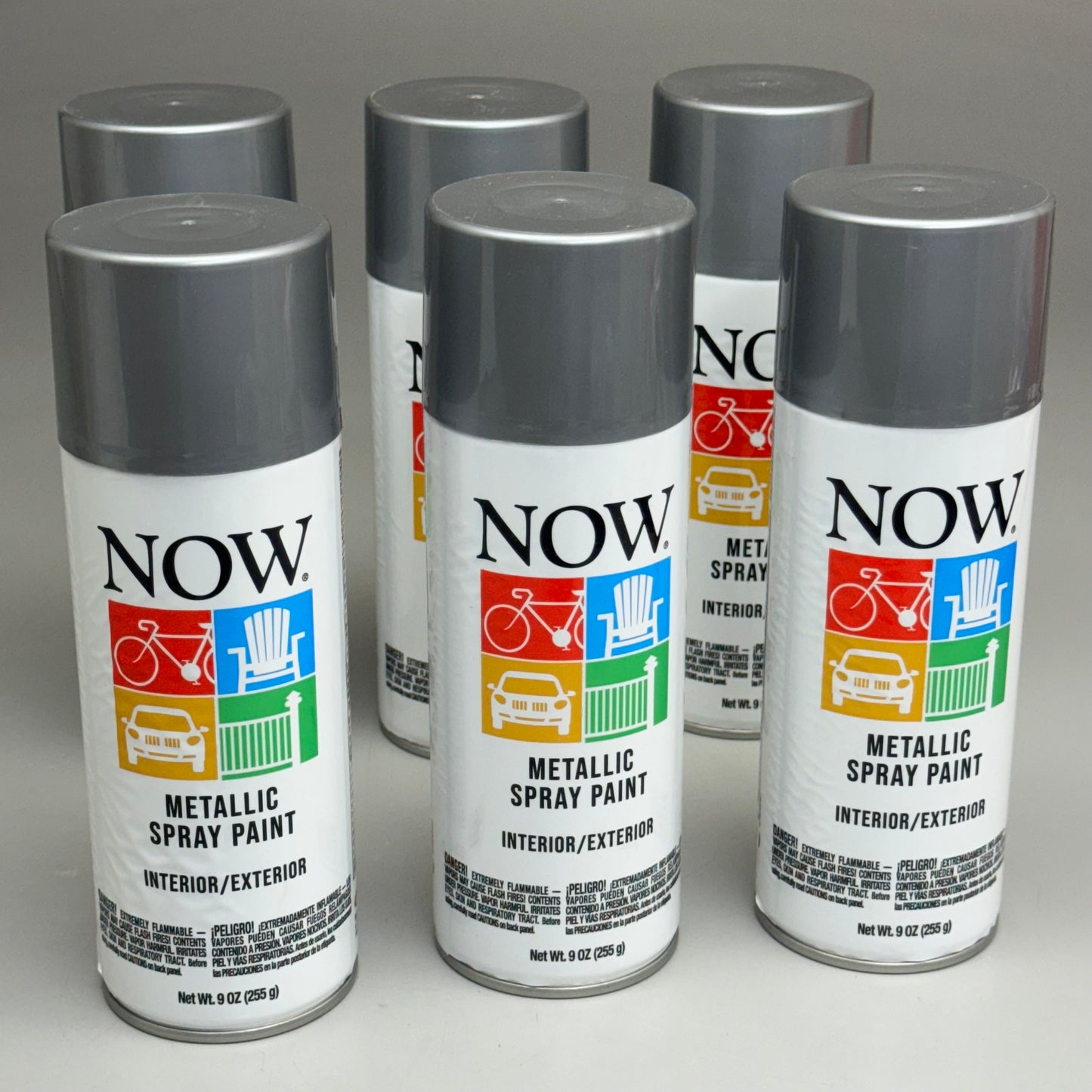 NOW (6 PACK) Metallic Enamel Spray Paint 9oz Interior/ Exterior