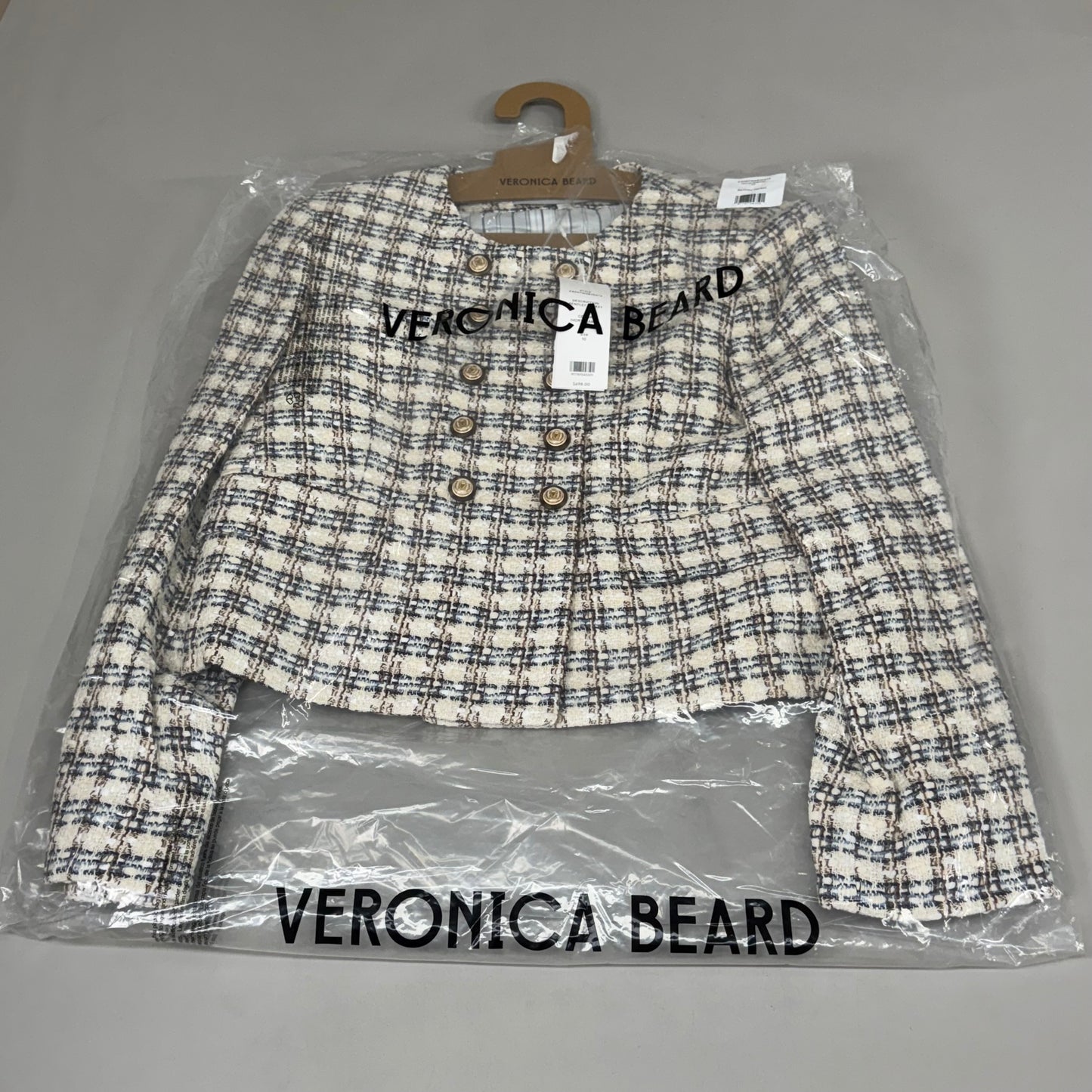 VERONICA BEARD Bentley Tweed Jacket Sz-10 Ivory/Camel 2406TW6810474