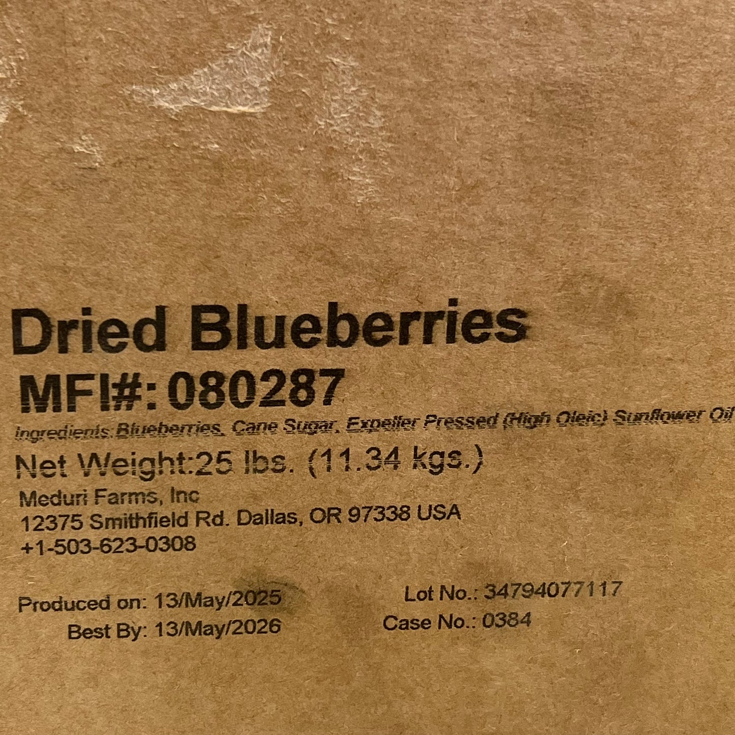 MEDURI FARMS (25 LBS BOX) Plump Dried Blueberries For Cooking/Baking BB 05/|26