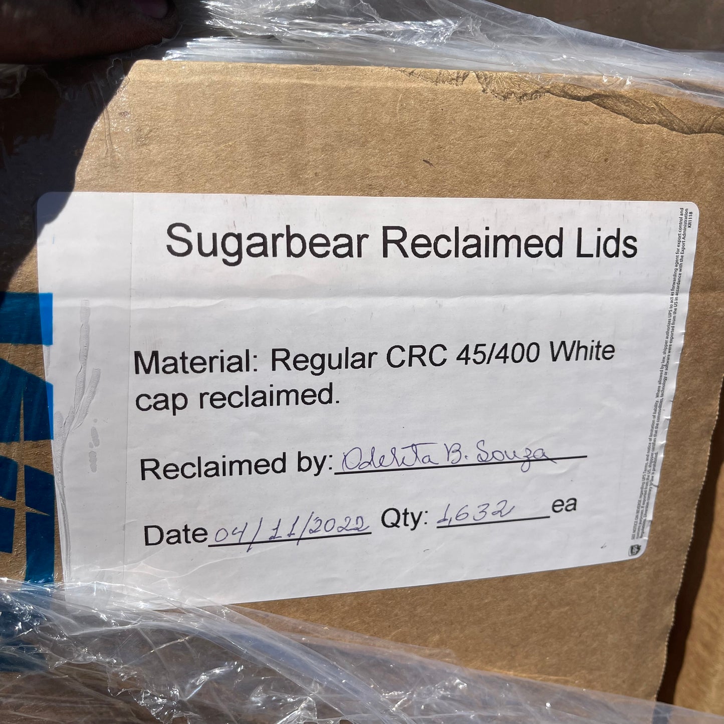 ZA@ Pallet of SUGARBEAR Reclaimed Lids Regular CRC White