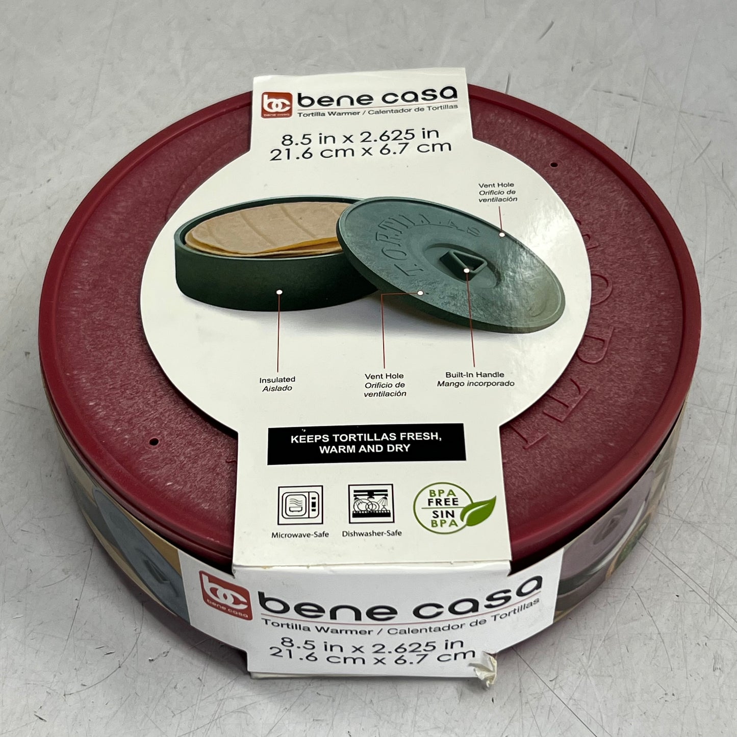 BENE CASA Tortilla Warmer Sz 8.5" x 2.625", Red BC-65113