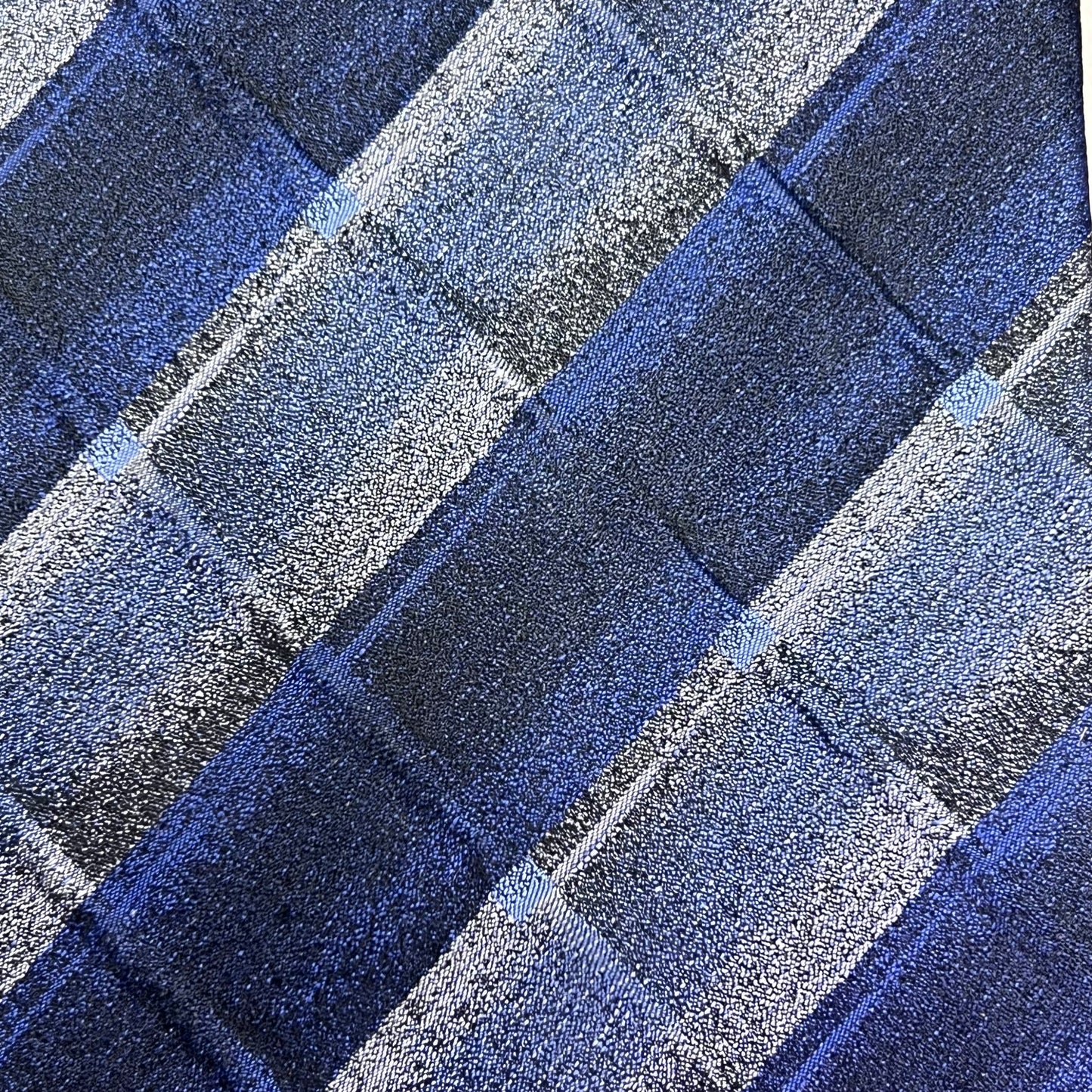 EMILIO PONTI Hand Made 100% Silk Suit Tie Ombre Plaid 60" Blue/White (Pre-Owned)