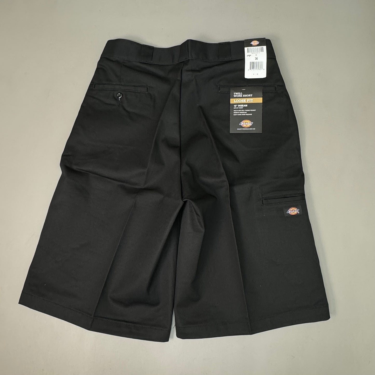 DICKIES Loose Fit Twill Work Shorts 13" Inseam Men's Sz 36 Black 42283BK