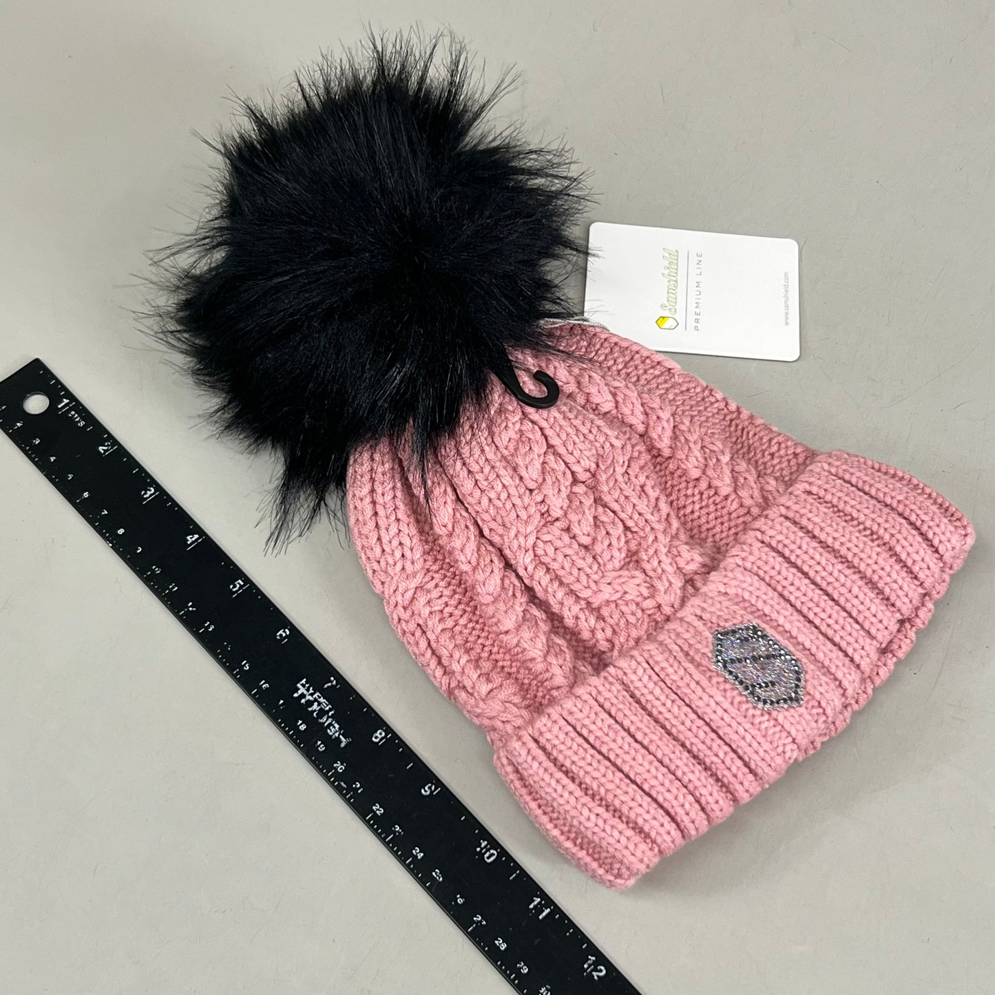 SAMSHIELD Nora Crystal Intarsia Equestrian Beanie Hat Women's Sz One Size Fits All Blush Pink