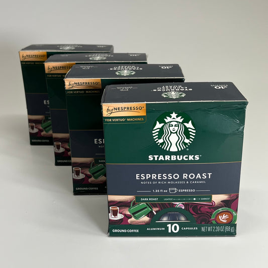 STARBUCKS (4 PACK, 10 EACH) Espresso Roast Dark Roast 100% Arabica BB 12/26