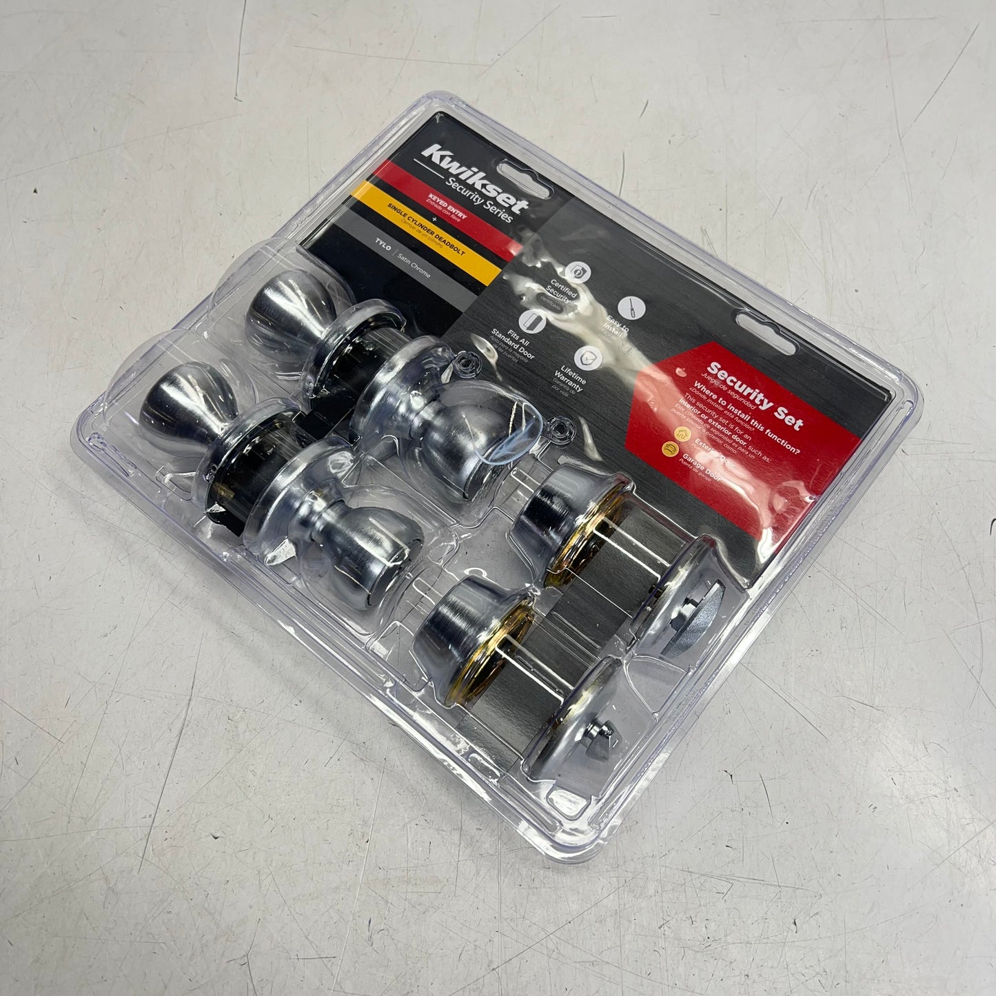 KWIKSET Tylo 400 Knobs & 660 Single Cylinder Deadbolts Satin Chrome 92420-036
