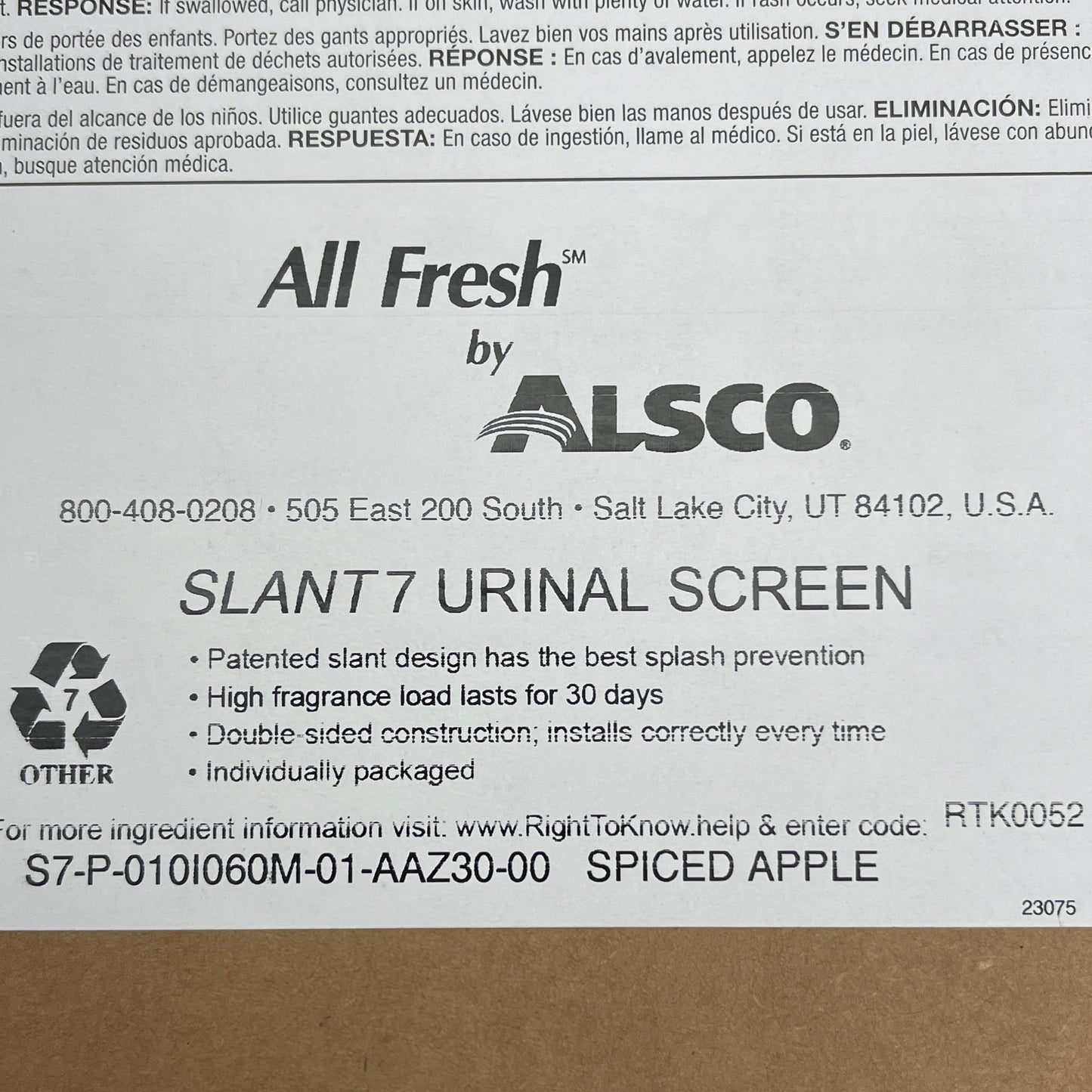 ALSCO 10-PACK! All Fresh Slant7 Urinal Screen Spiced Apple Round 8" Pink RTK0052