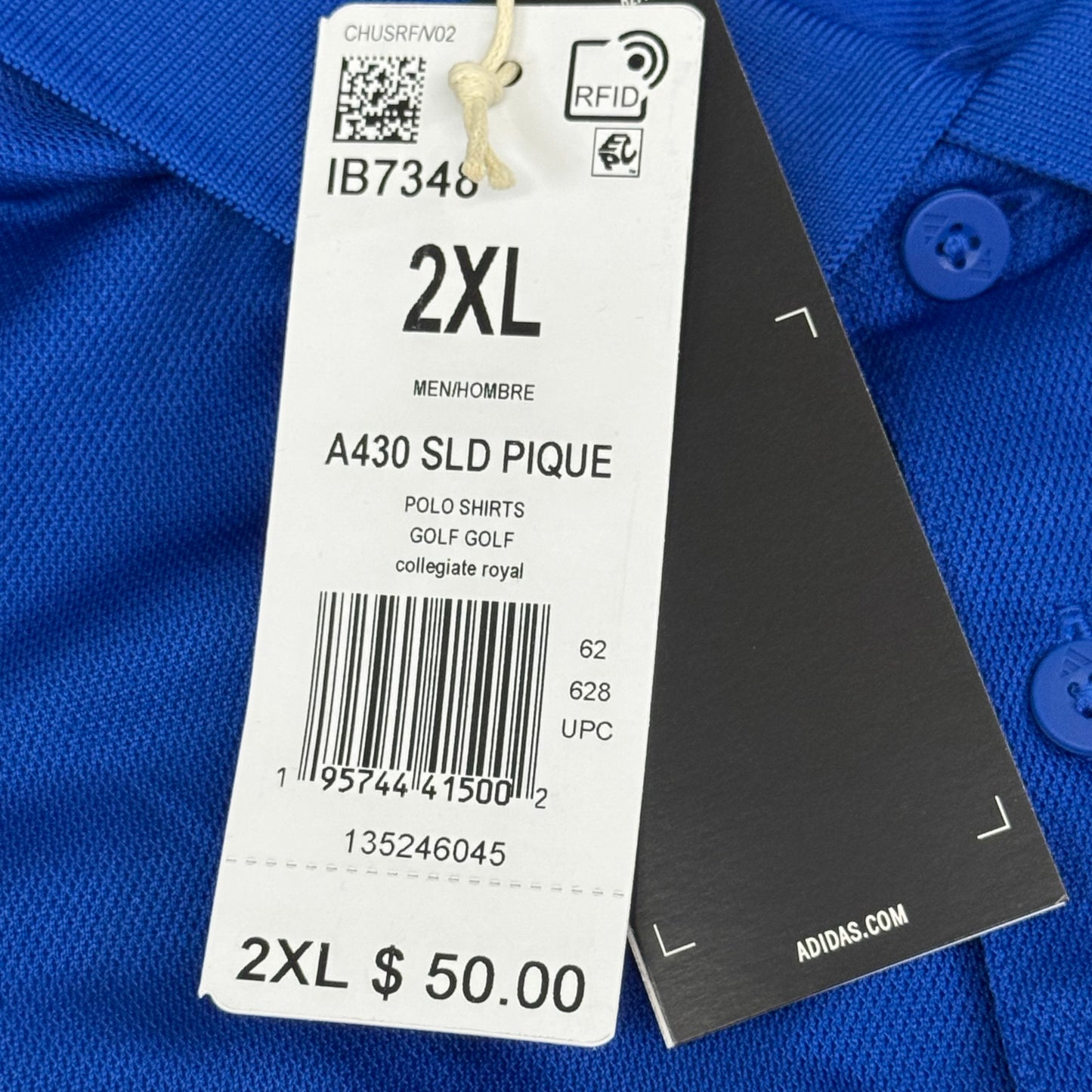 ADIDAS Basic Sport A430 Golf Polo Shirt men's SZ 2XL Collegiate Royal IB7348