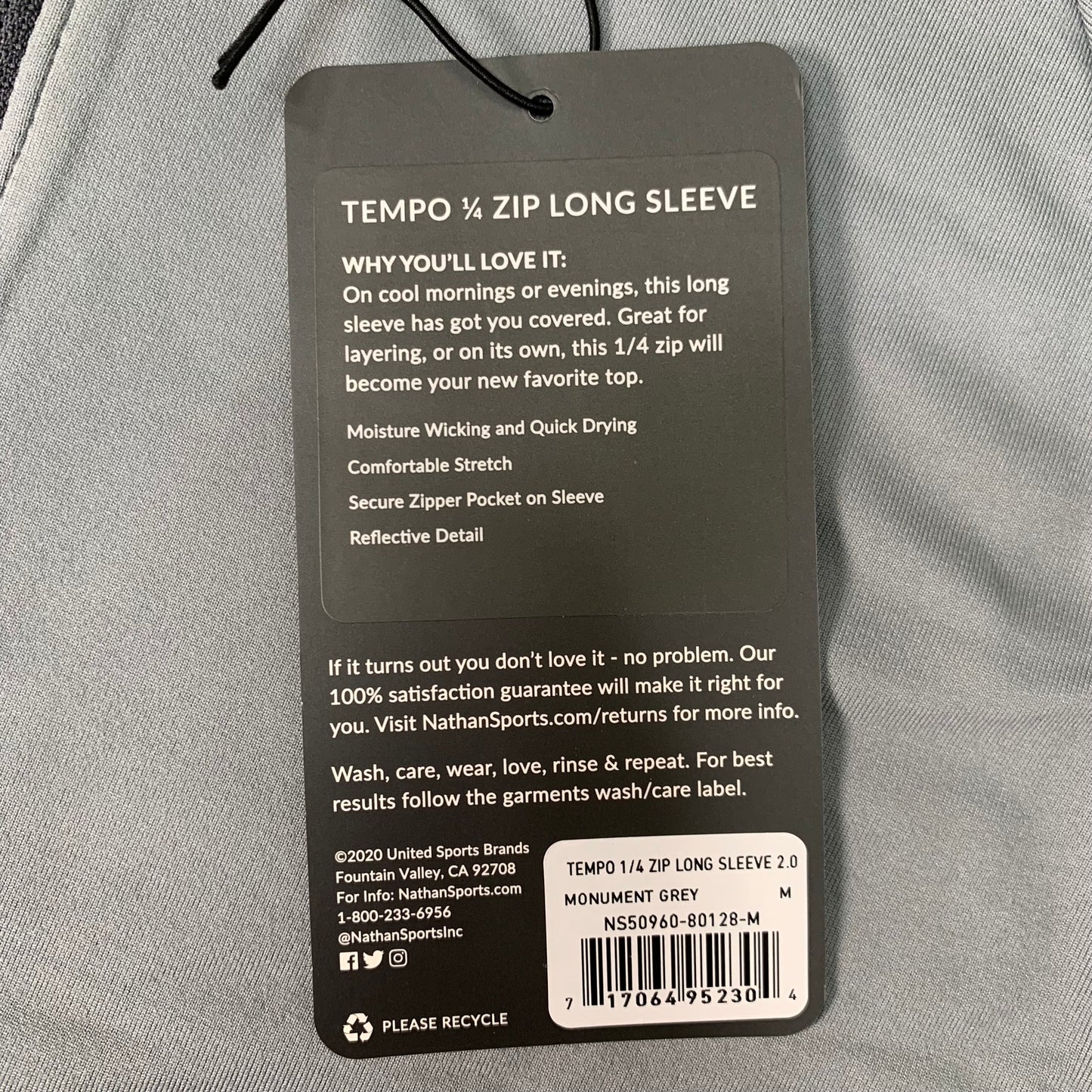 NATHAN Tempo 1/4 Zip Long Sleeve Shirt 2.0 Men's Medium Monument Gray NS50960-80128-M (New)