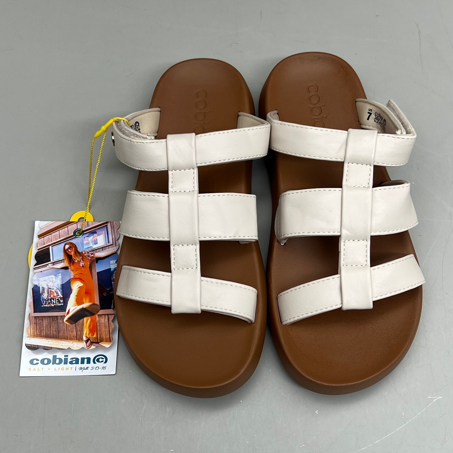 COBIAN Amalfi Synthetic Leather W/ Microfiber Lining Sandals Women's Sz 6, 35.5 EU Cream AMA25-110-6