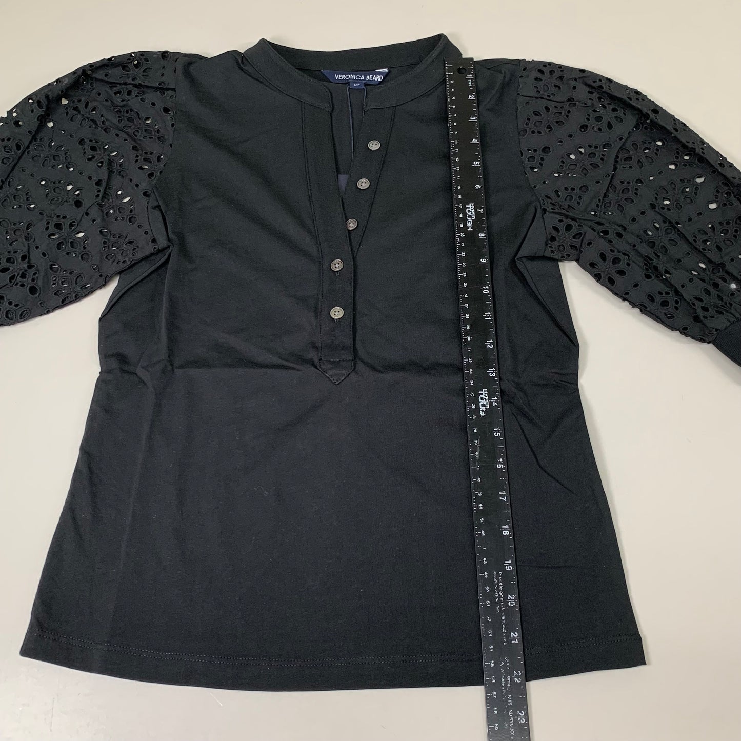 VERONICA BEARD Jeans Women's Coralee Top Lace Sleeves Sz-S Black J2406JY0330831