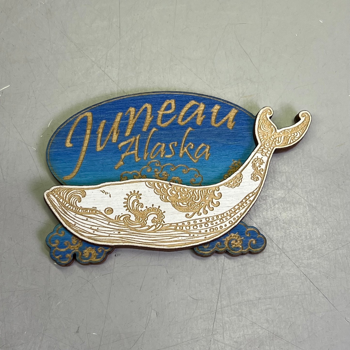 Z@ (2 PACK) Paisley Whale Laser Cut Wood Magnet Souvenir JUNEAU, AK Made In USA