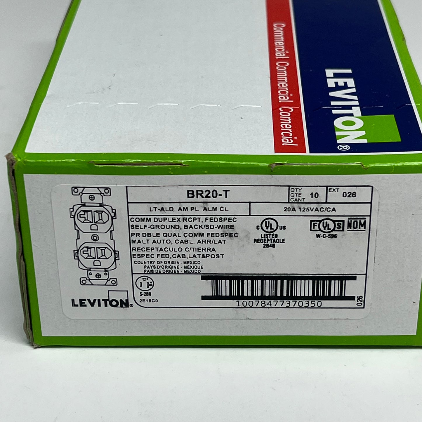 ZA@ LEVITON (10 PACK) Duplex Receptacle/outlet Commercial Grade 20 AMP Light Almond