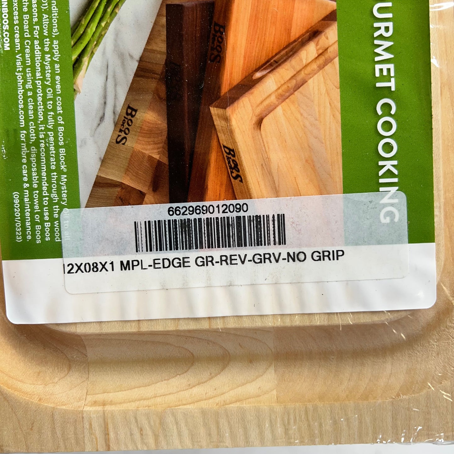 JOHN BOOS Cutting Board Thick Edge Grain Grooved 16"W X 10"D X 1-1/4" Tan