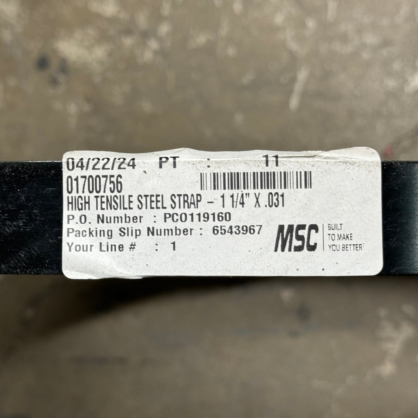 MSC High Tensile Steel Strap 01700756 1 1/4”x1 1/8”W Black