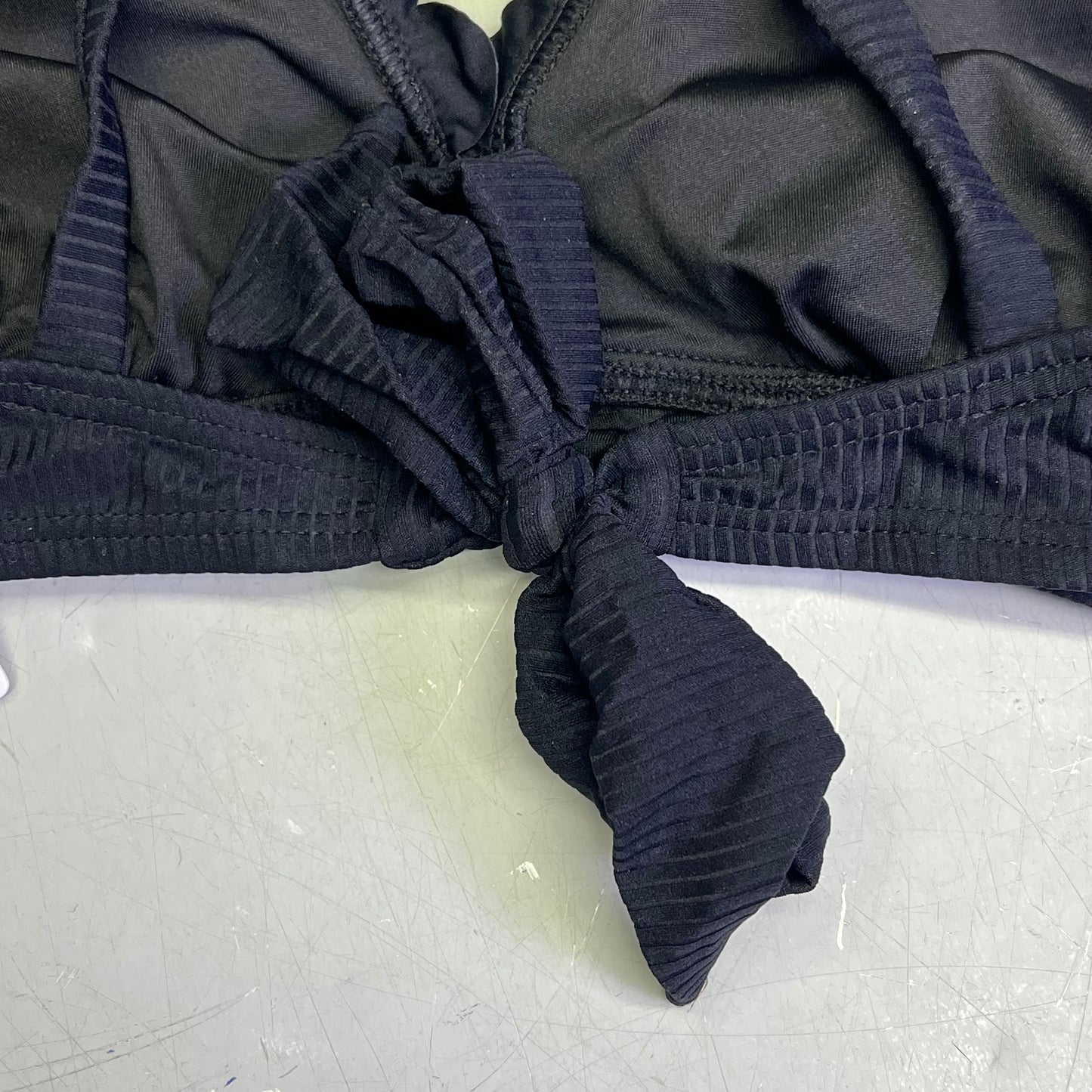 CHARMO Scalloped High Waist Tummy Control Bikini UPF 50 Women's Sz L Black