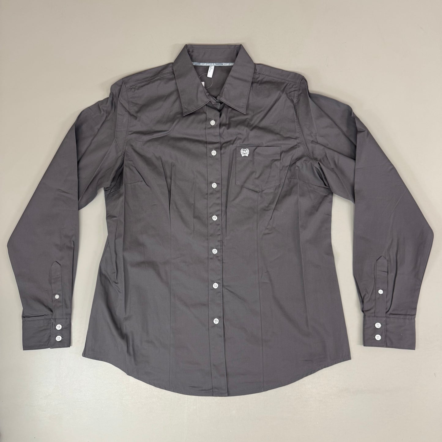 CINCH Long Sleeve & Shirt Tail Solid Button Down Top Women's SZ XL Grey MSW9164029