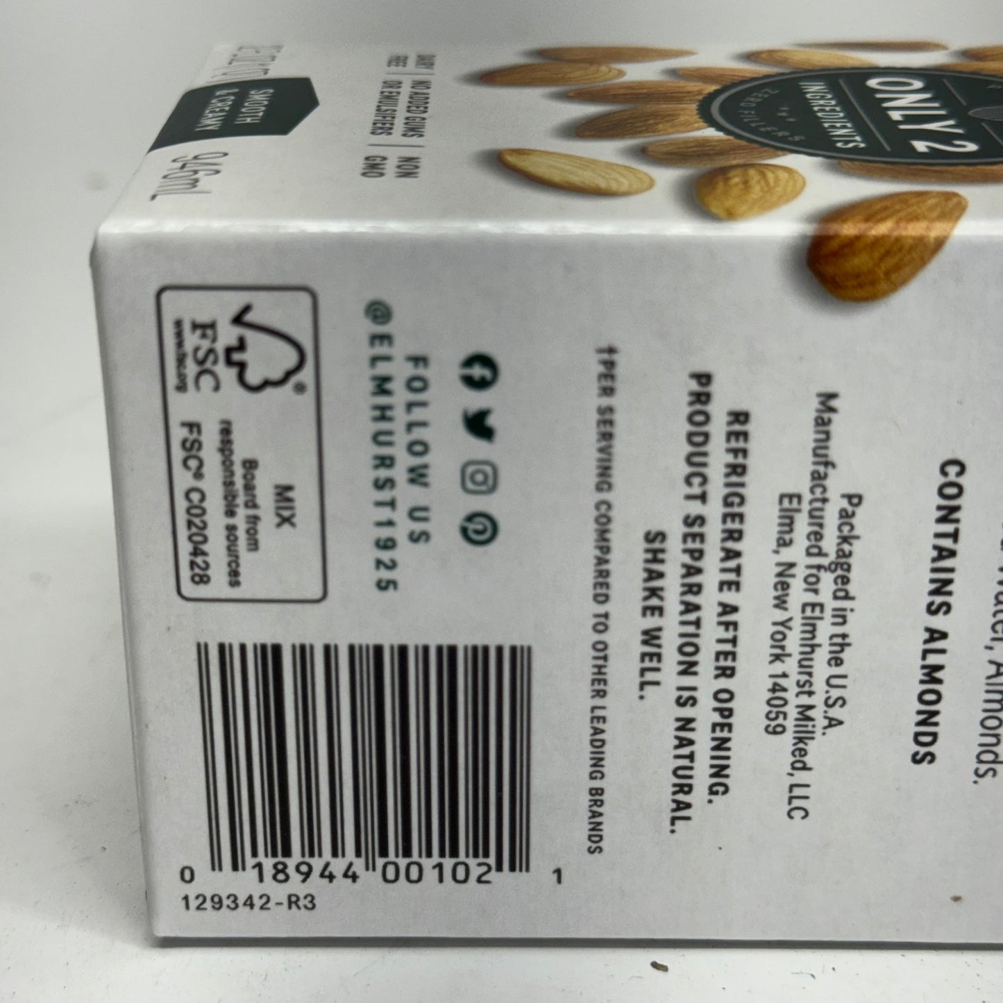 ELMHURST (6 PACK) Milked Almonds Unsweetened 32 fl oz. BB 04/27