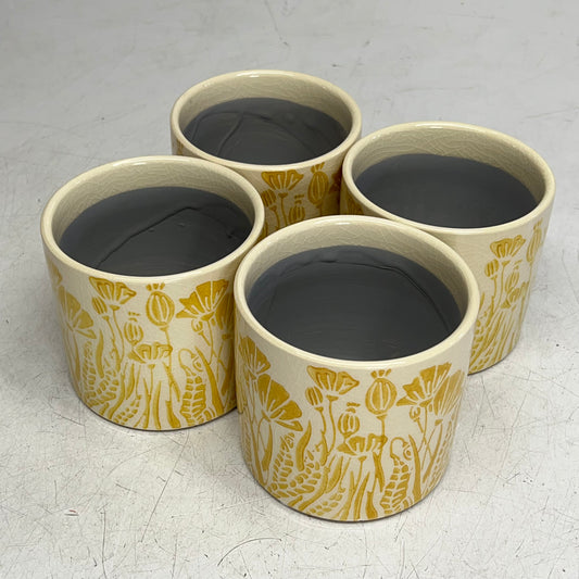 SILVER TREE (4 PACK) Ceramic Crackle Glaze Pots  4.5" x 4" Yellow Floral A11092