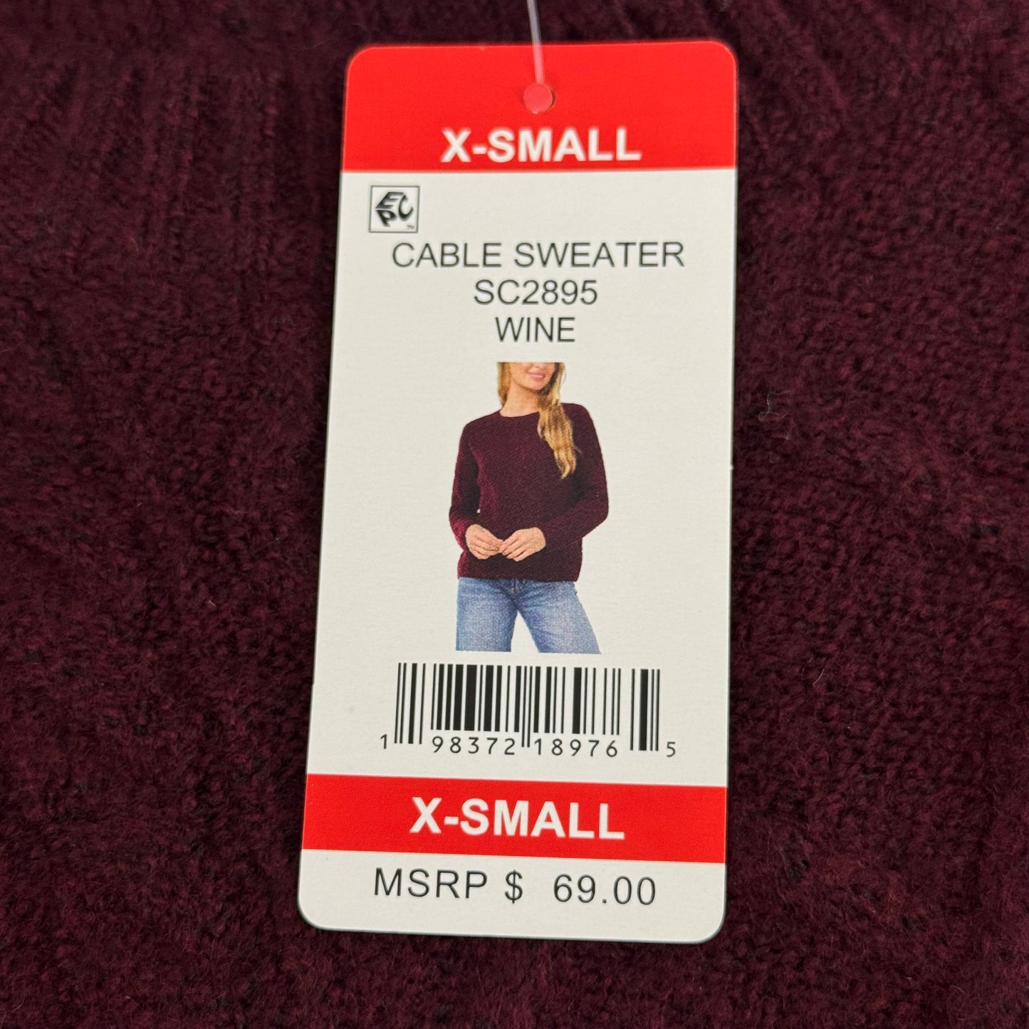 VINCE CAMUTO Cable Knit Sweater Women's Sz-XS Wine SC2895