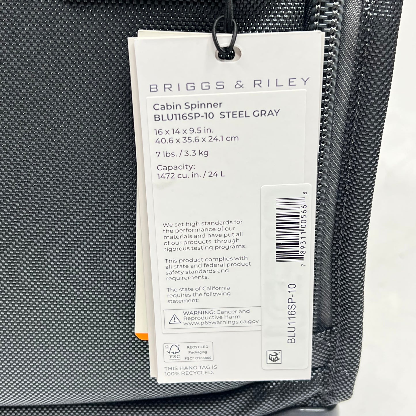 BRIGGS & RILEY Cabin Spinner Suit Case Smart Packing 14x14x8" Grey BLU116SP-10
