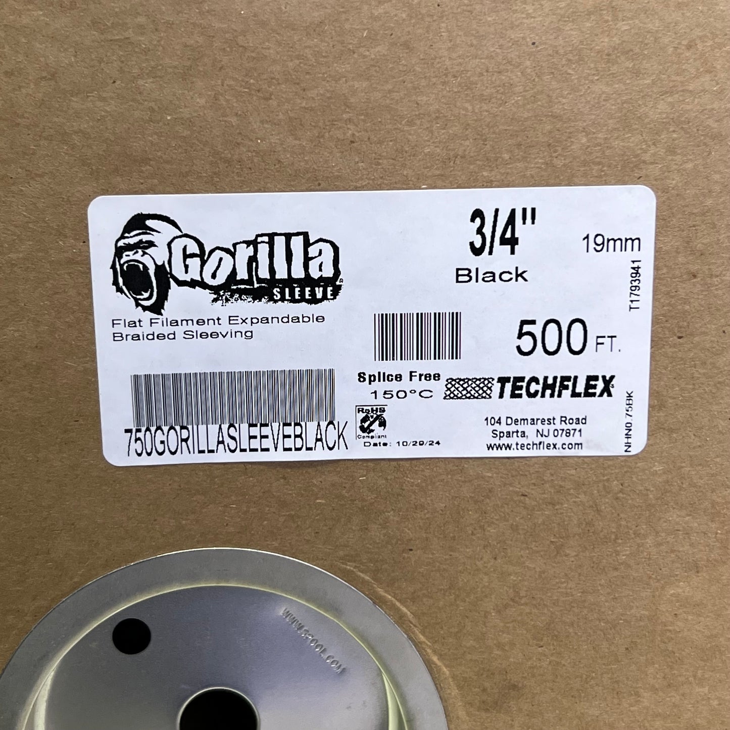 GORILLA Flat Filament Expandable Braided Sleeving Sz 500 ft x 3/4", Black